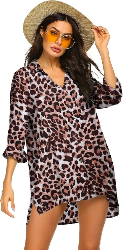 Beachwear Swimsuit Cover up Beach Bikini Bathing Suit Coverups Casual Blouse Tops,Large